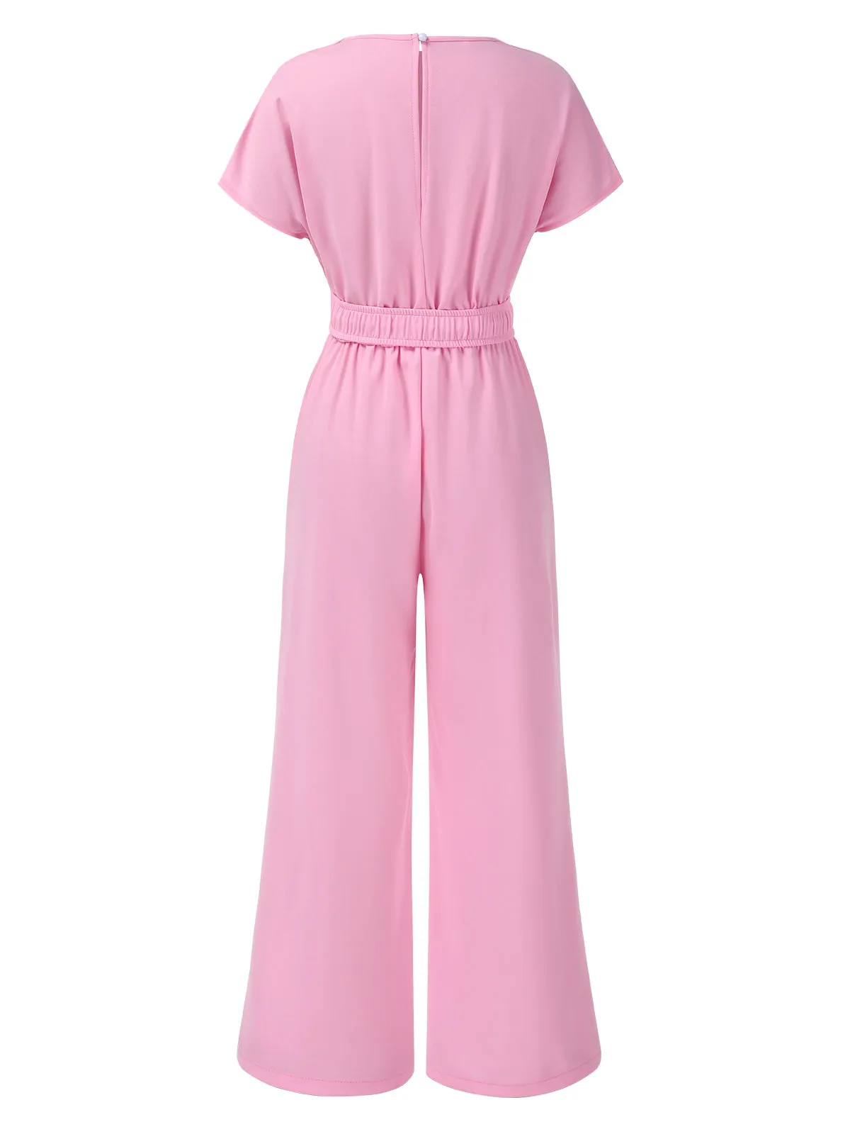 1950s Solid V-Neck Belted Jumpsuit