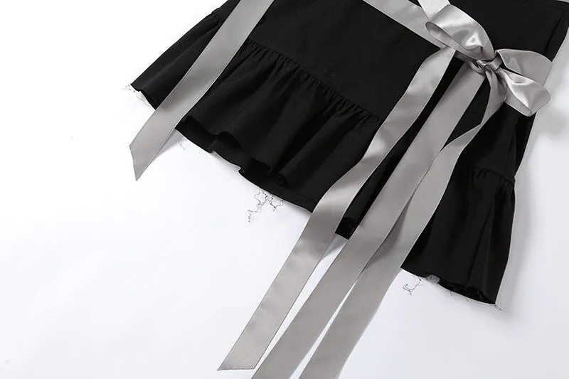 2021 dark gothic casual bandage high waist layered pleated flounces skirt ripped trim