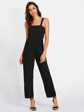 Adjustable Strap Button Back Jumpsuit