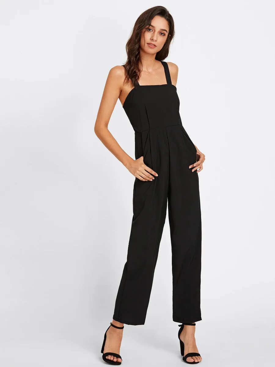 Adjustable Strap Button Back Jumpsuit