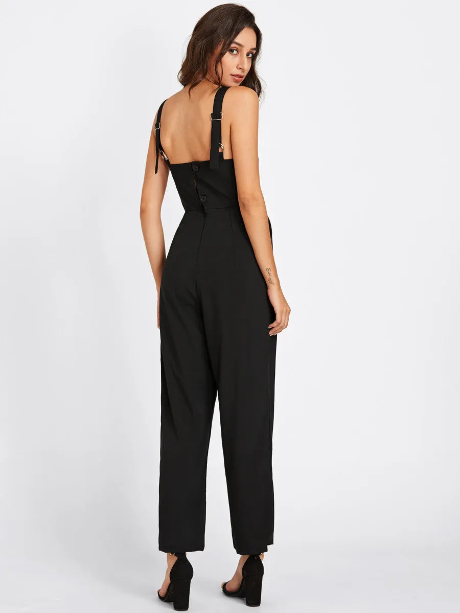 Adjustable Strap Button Back Jumpsuit