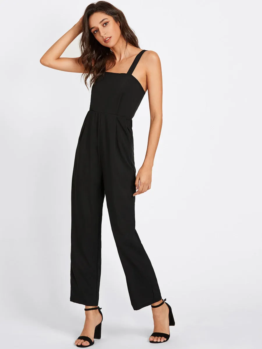 Adjustable Strap Button Back Jumpsuit