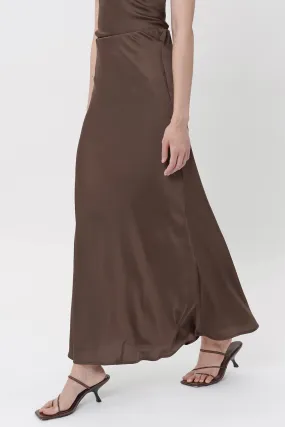 Alonda Maxi Satin Skirt In Espresso