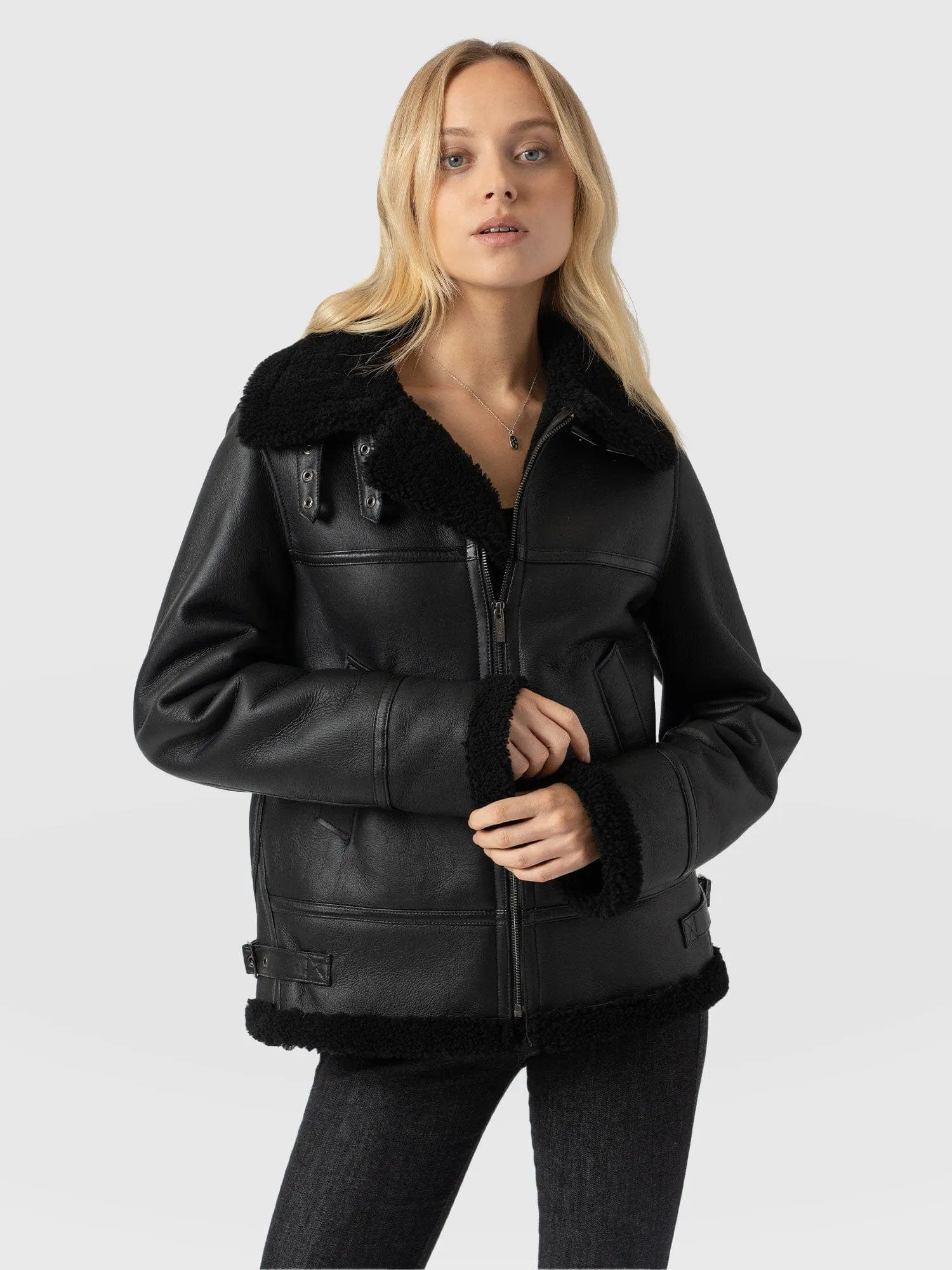 Amelia Aviator Jacket - Black