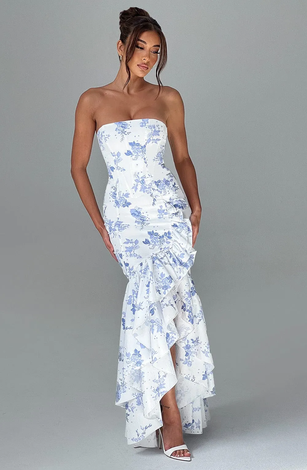 Angelina Maxi Dress Trendy - Blue Floral Print