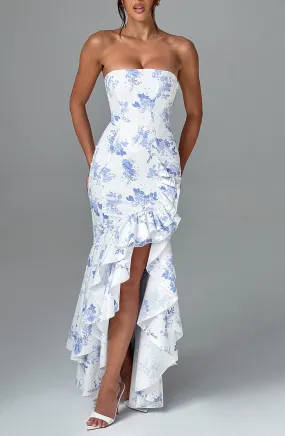 Angelina Maxi Dress Trendy - Blue Floral Print