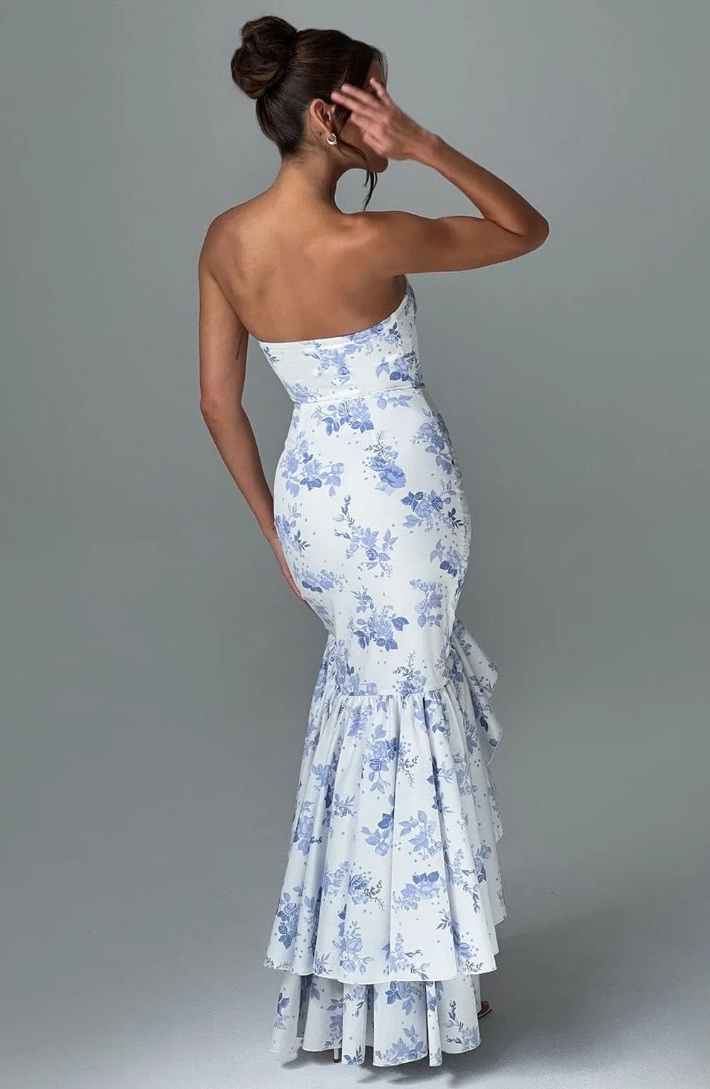 Angelina Maxi Dress Trendy - Blue Floral Print