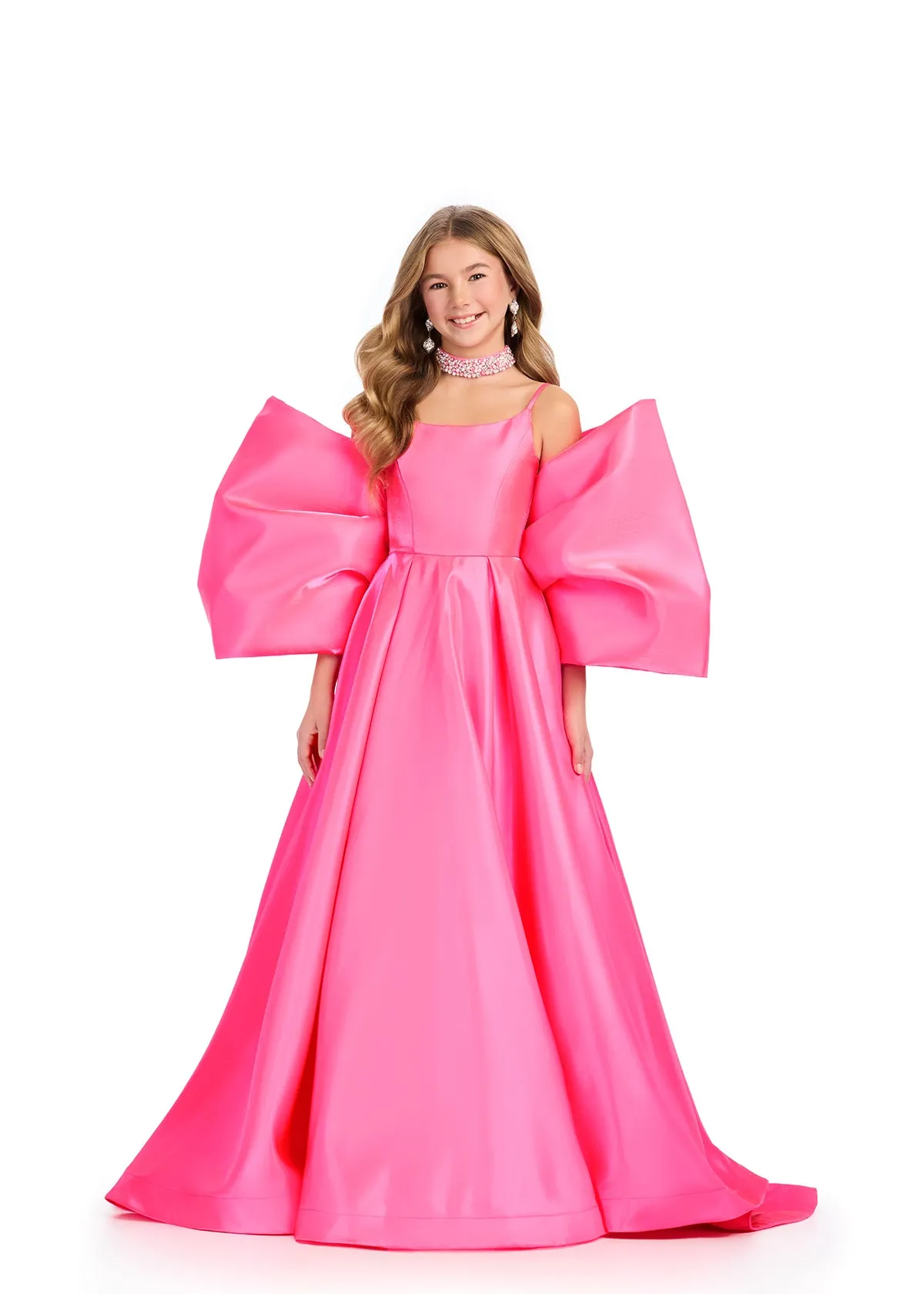 Ashley Lauren Kids 8321 Oversize Bow Overskirt Pageant Accessory off the Shoulder Cape