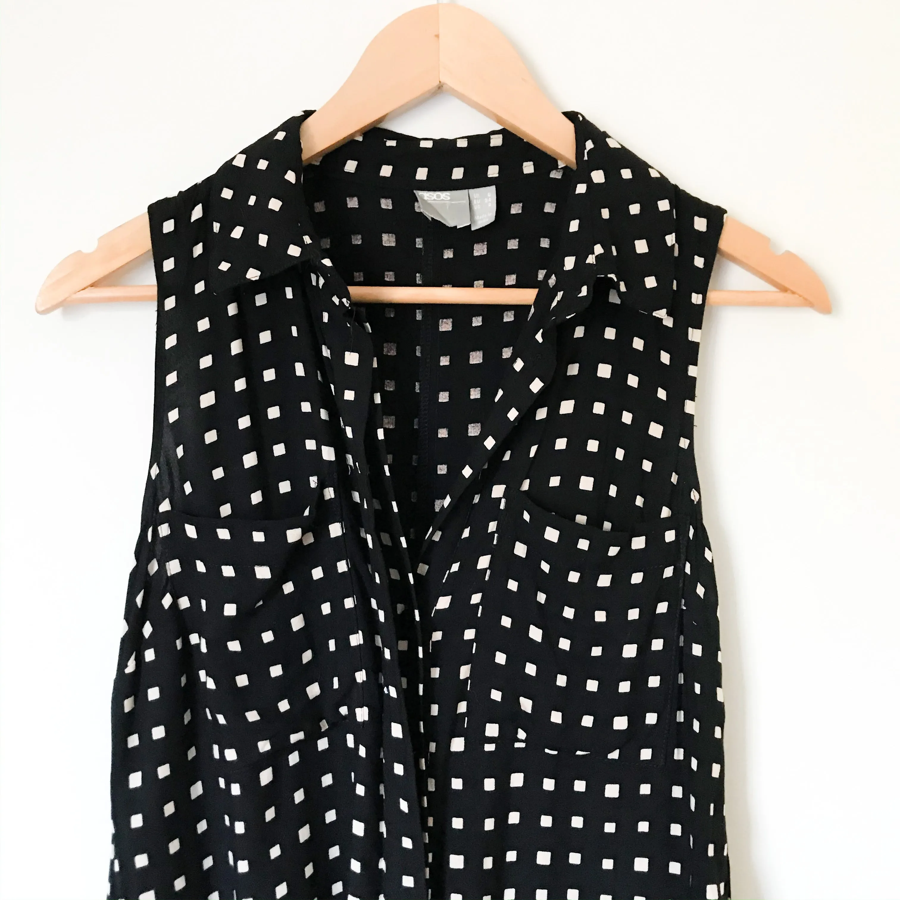 ASOS Sleeveless Black Button Down Square Print Romper- Size 2