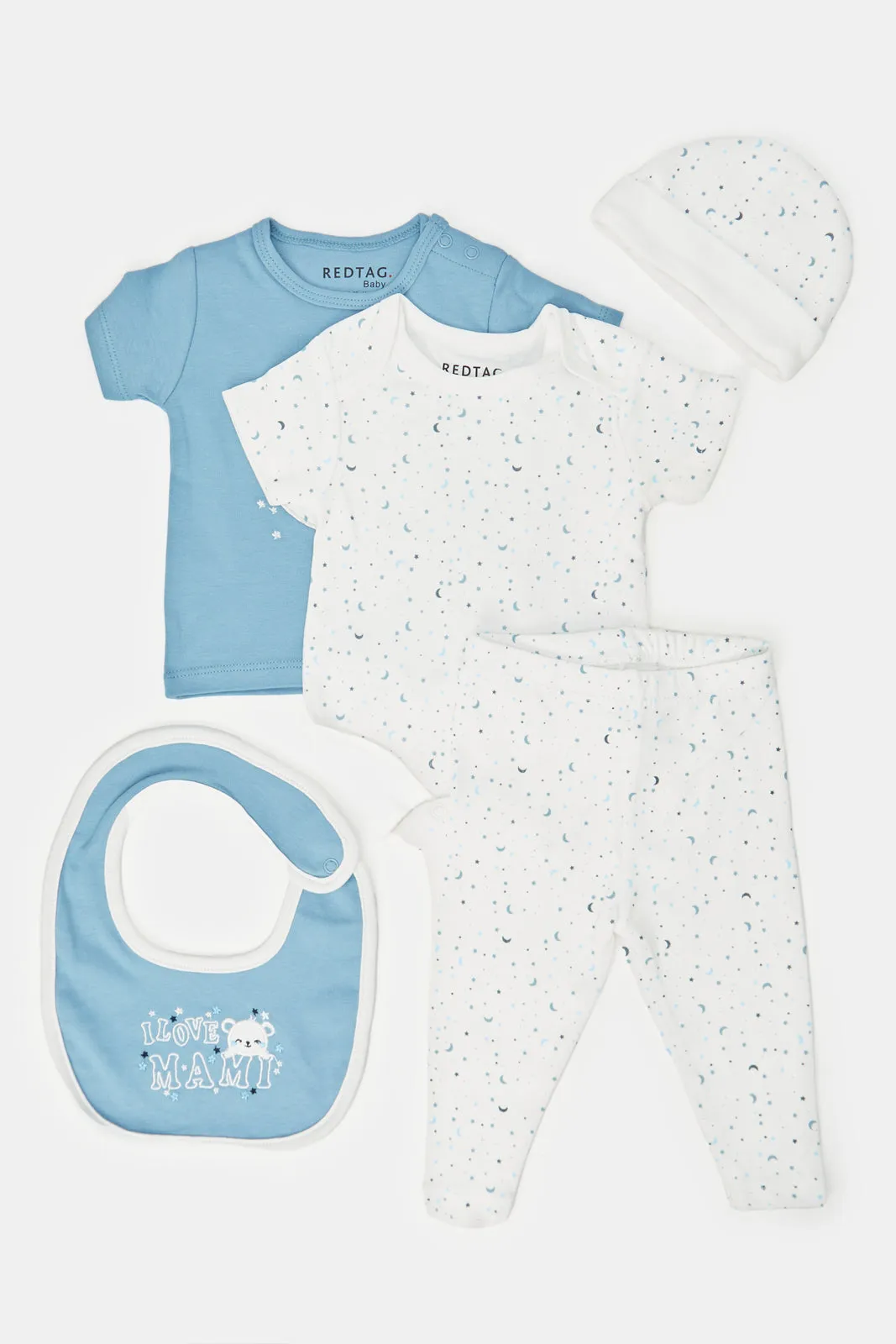 Babies Blue And White Printed Gift Set (5 Piece)