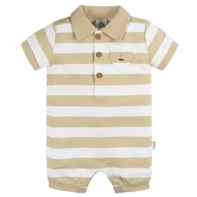 Baby Boys Tan Stripe Collared Romper