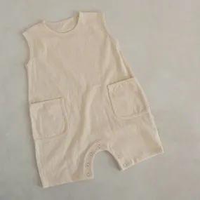 Baby Cotton Sleeveless Pocket Jumpsuit (3-18m)- Ivory