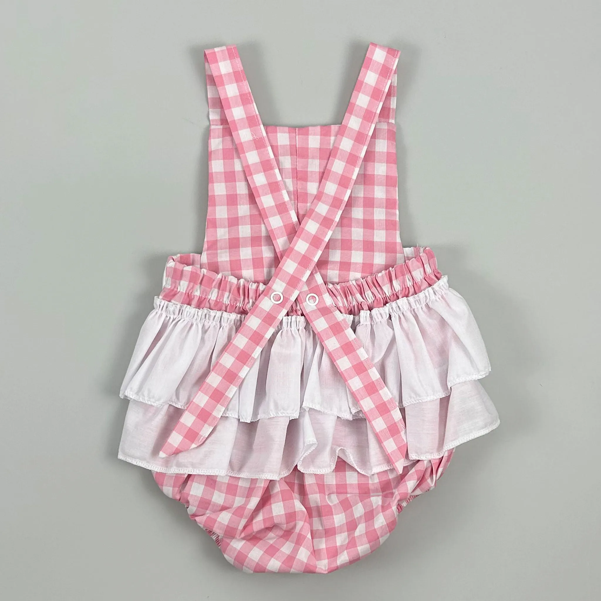 Baby Girl Pink Gingham Summer Pinafore Style Romper