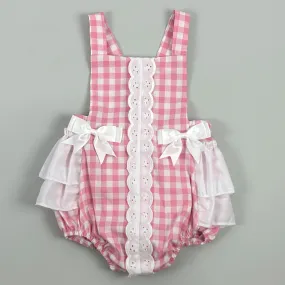 Baby Girl Pink Gingham Summer Pinafore Style Romper