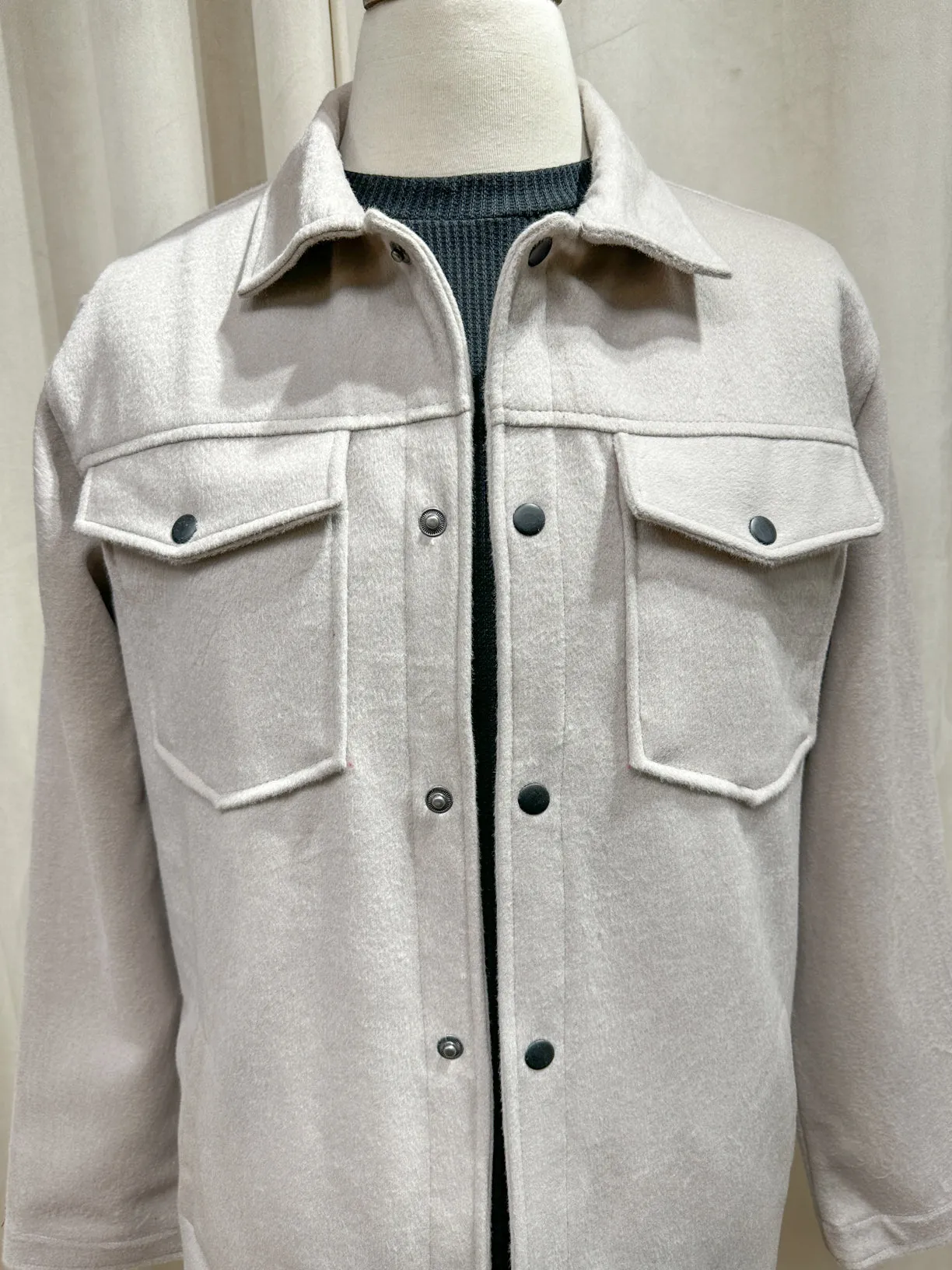 Beige Wool Shacket- Men