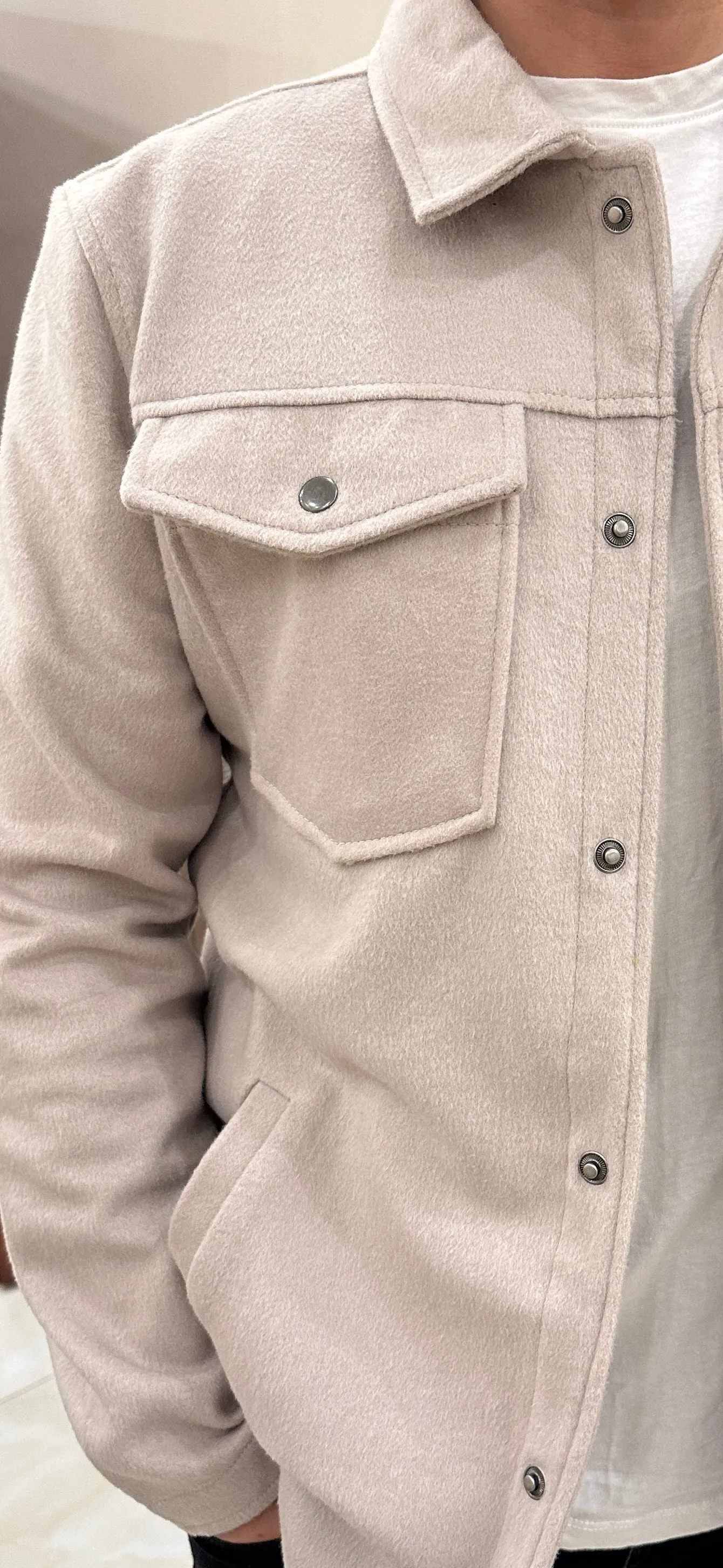 Beige Wool Shacket- Men