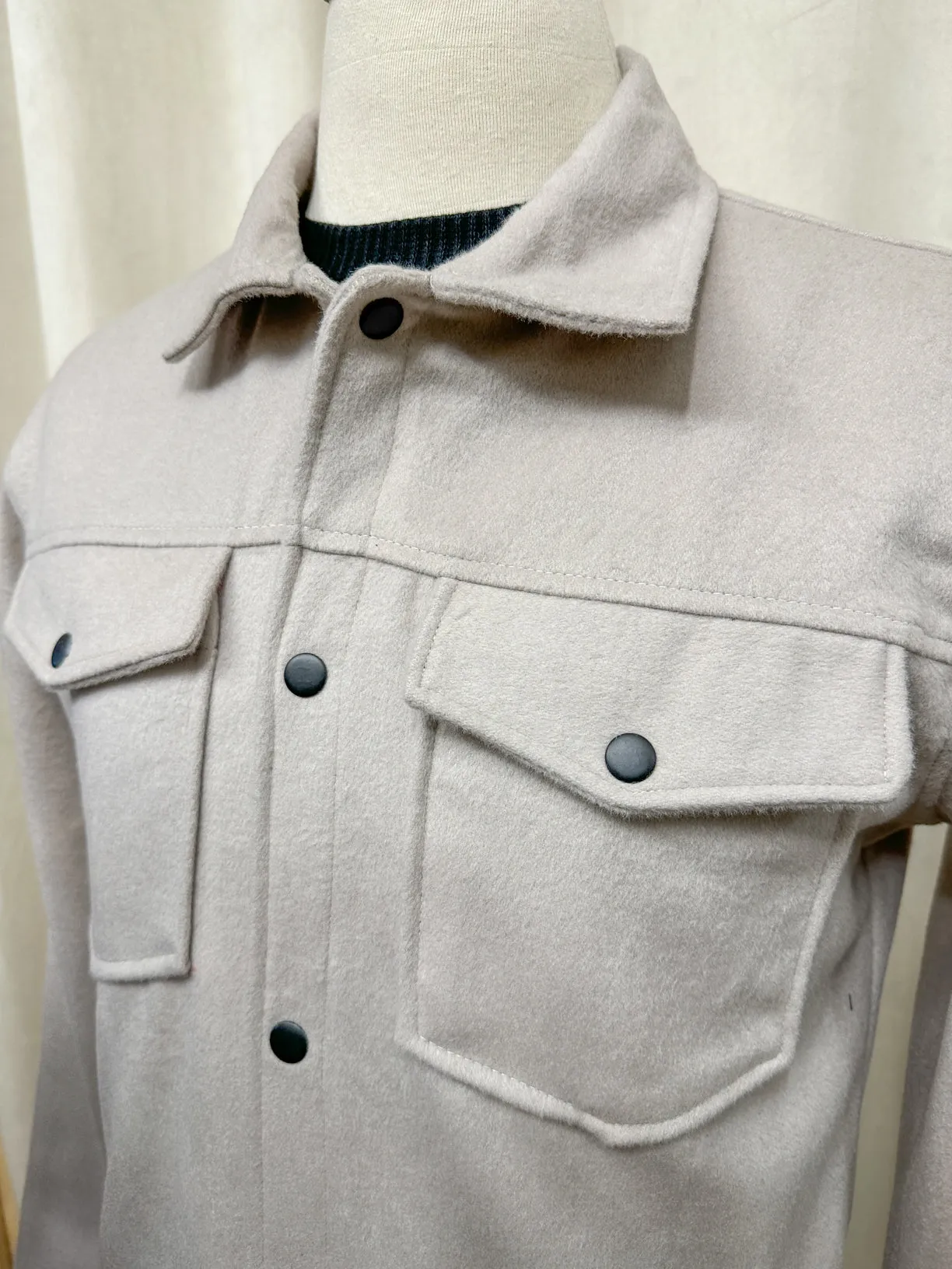 Beige Wool Shacket- Men