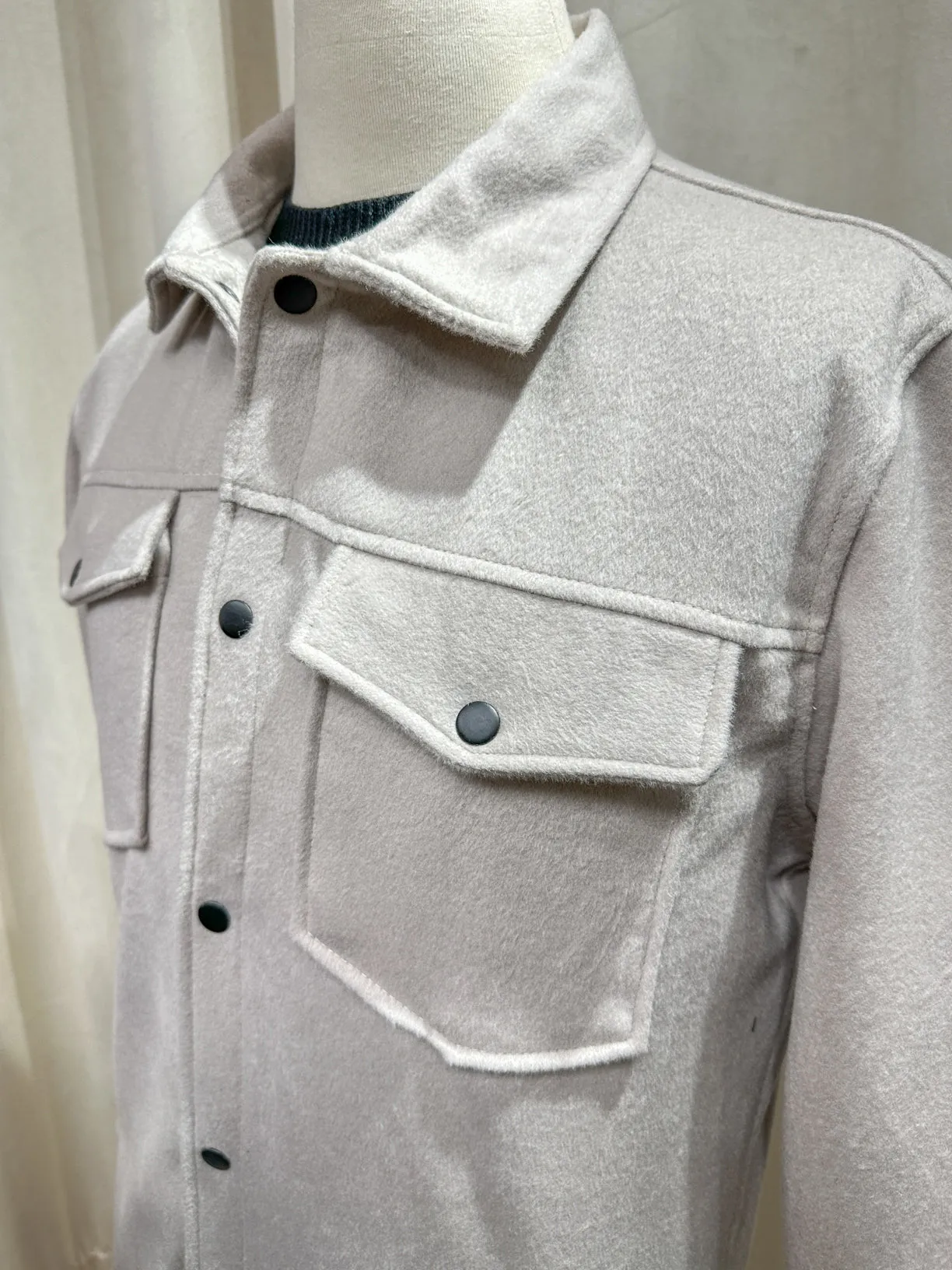 Beige Wool Shacket- Men