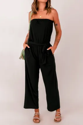 Belted Strapless Wide Leg Jumpsuit