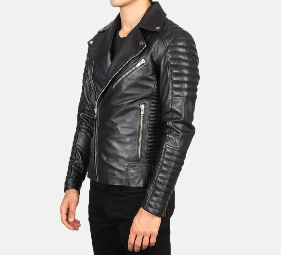 BIKER-1410 MUSH Black Leather Biker Jacket