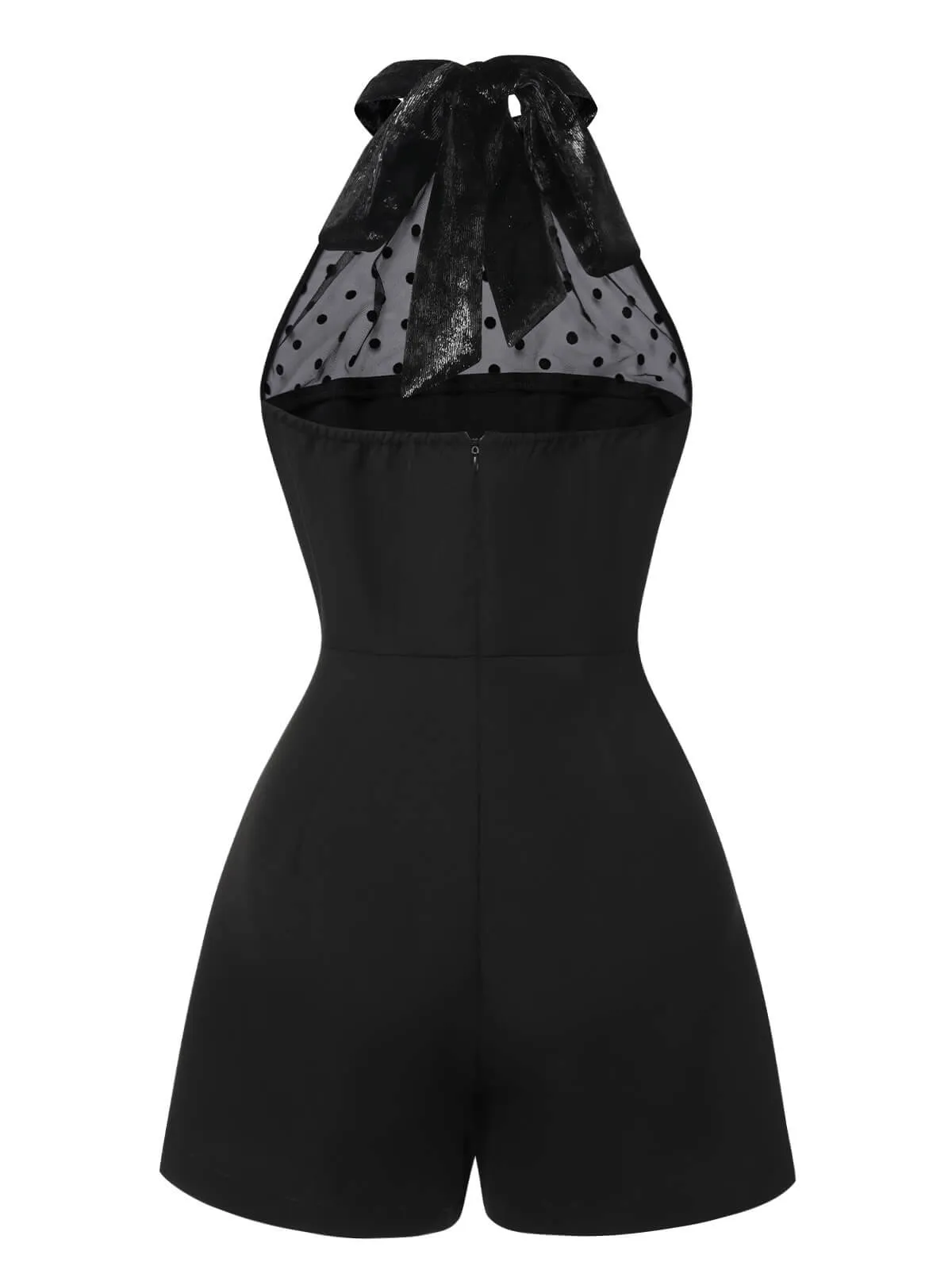 Black 1950s Polka Dots Sheer Neck Romper