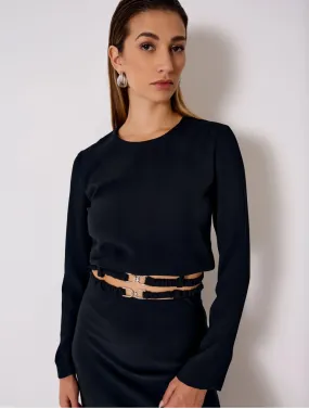 Black crop top with belt