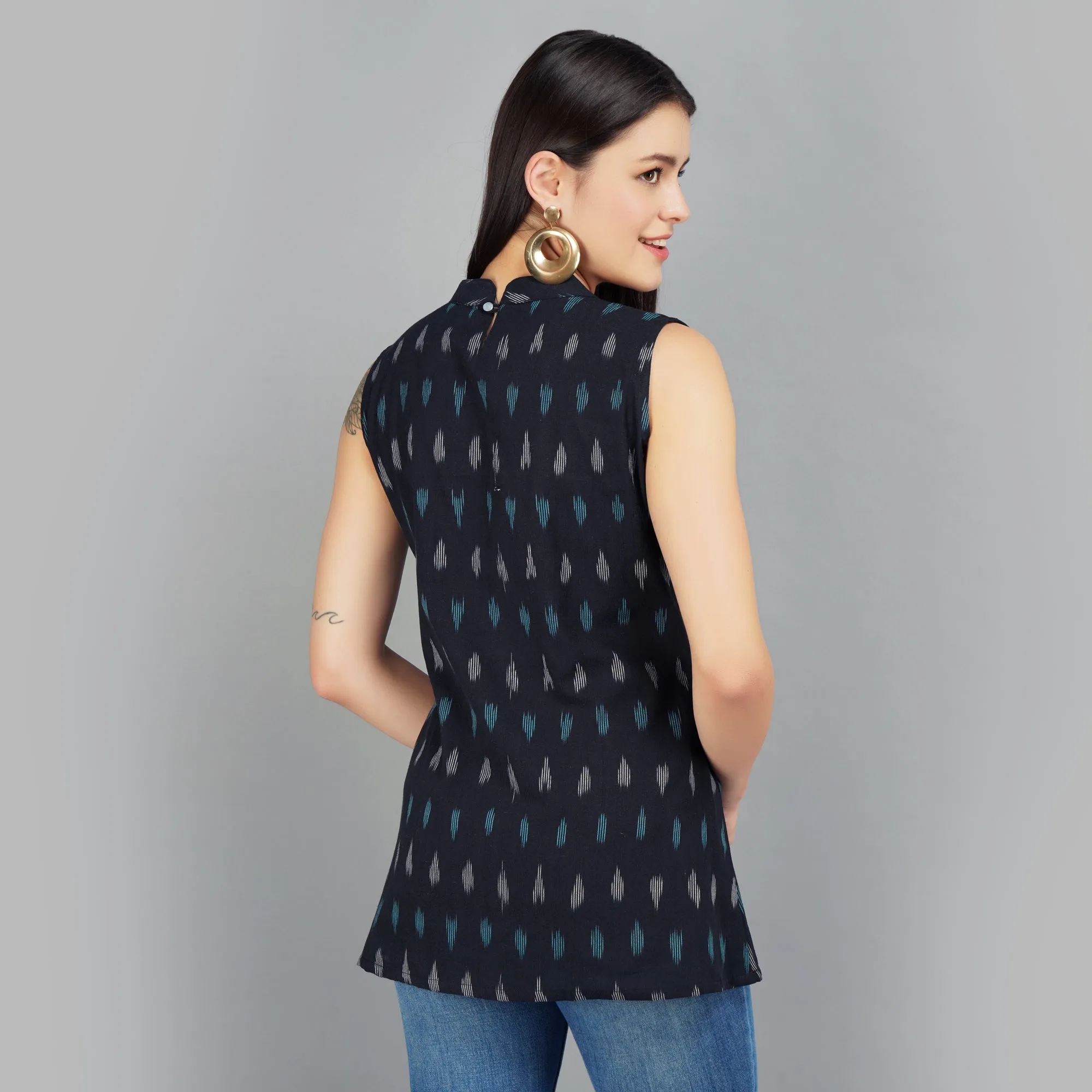 Black Ikat Cotton Sleeveless Top