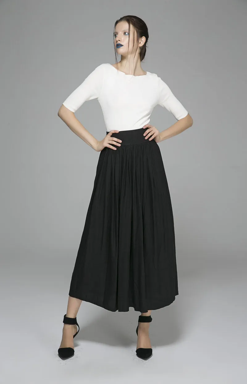 Black maxi swing skirt with pleated waist 1384#