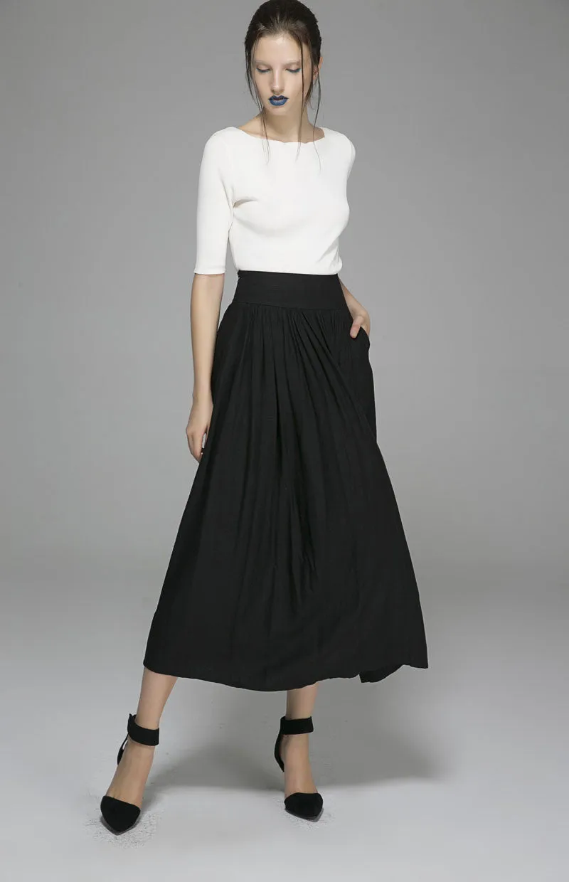 Black maxi swing skirt with pleated waist 1384#