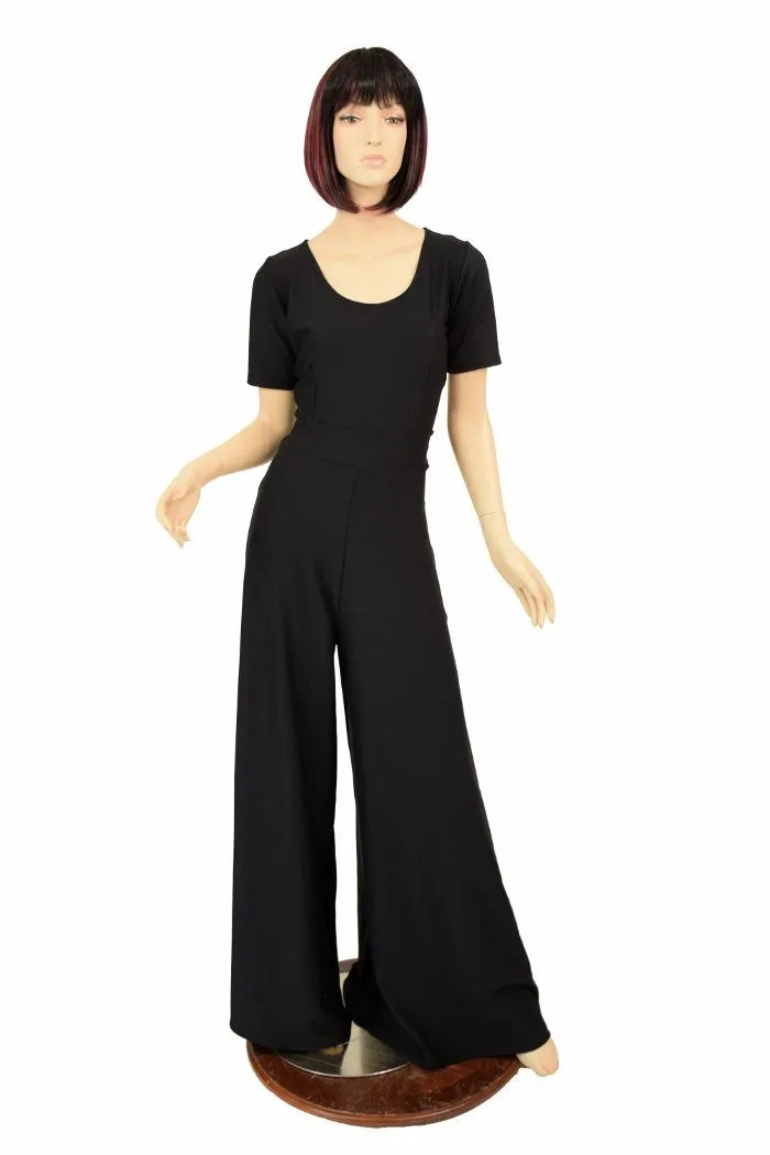 Black Soft Knit Wide Leg Jumpsuit