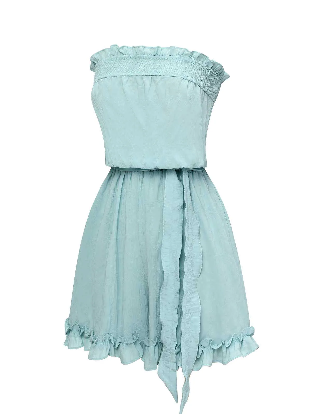 Blue 1950s Bandeau Ruffles Belted Romper