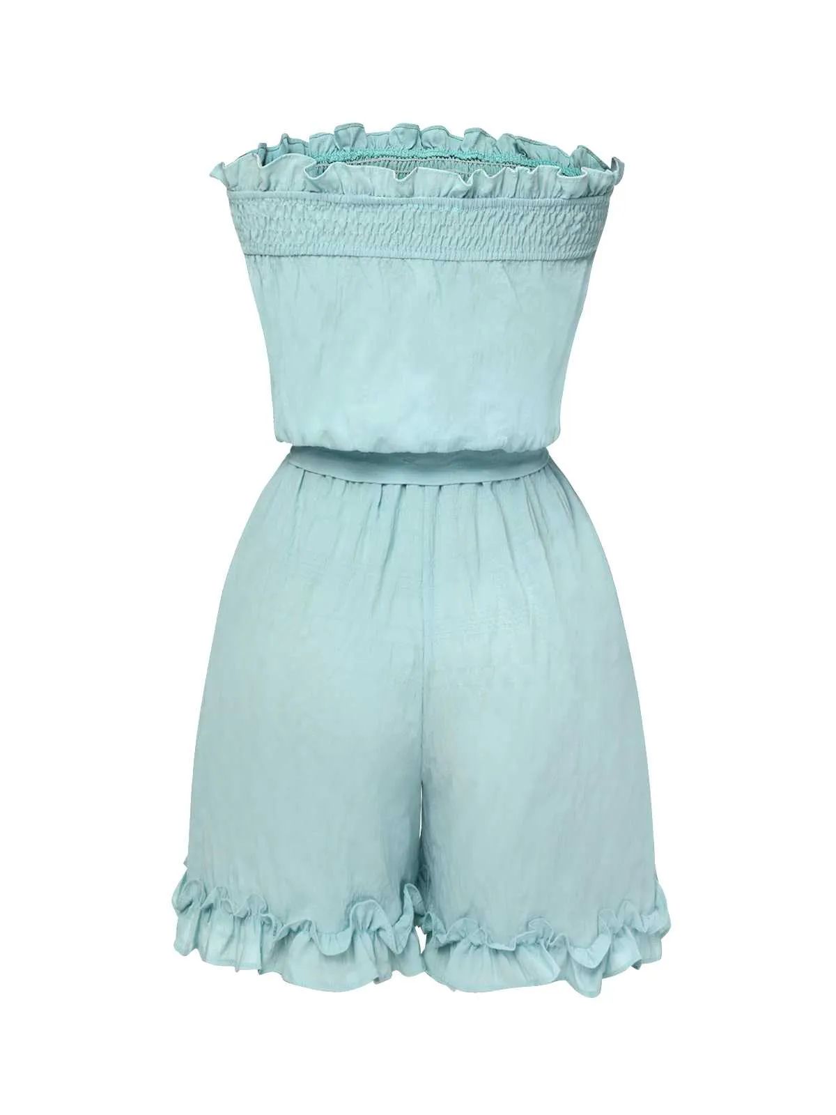 Blue 1950s Bandeau Ruffles Belted Romper