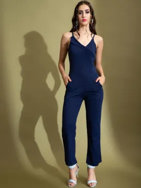 Blue V-Neck Sleeveless Jumpsuit