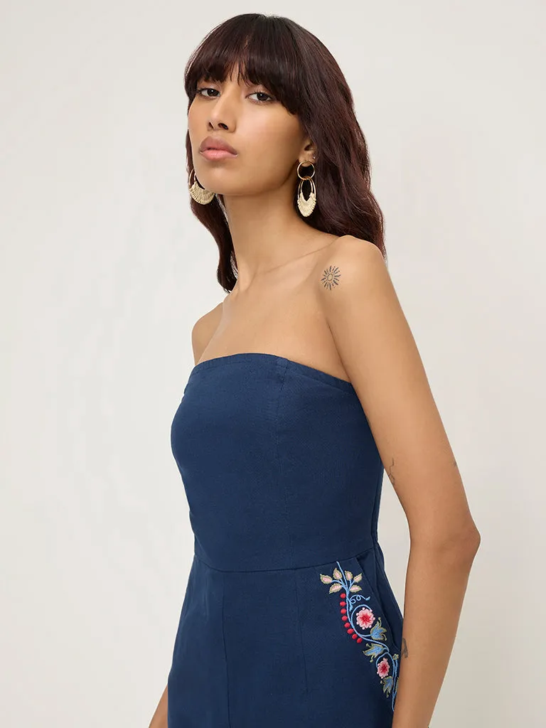 Bombay Paisley Navy Floral Printed Cotton Blend Jumpsuit