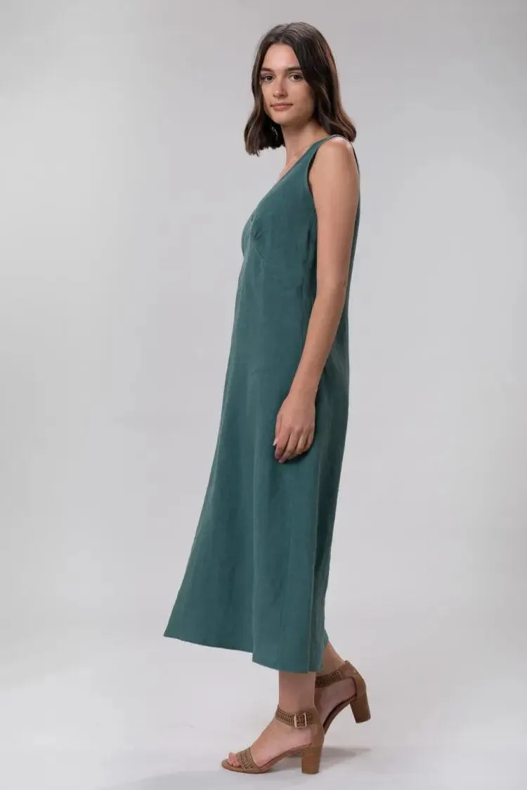 Bonnie Long Linen Dress In Jade by Wilga Clothing