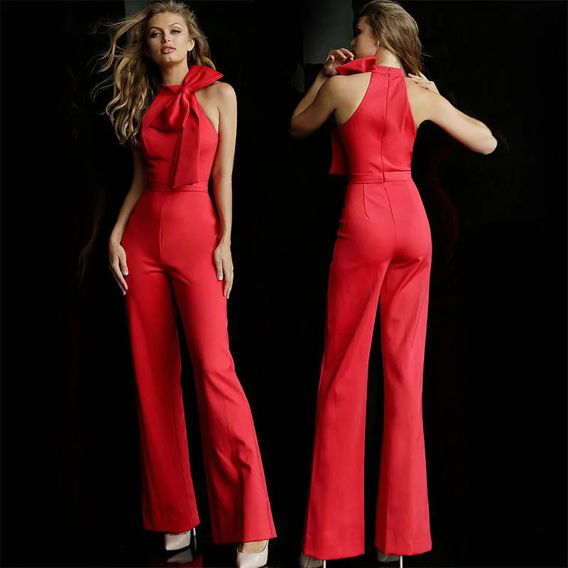 Bow Sleeveless Bodycon Wide Leg High Waist Jumpsuits