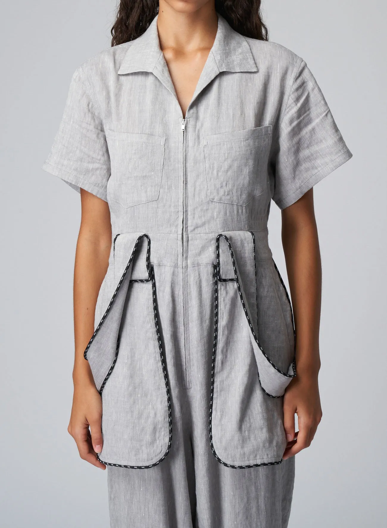 BREATHABLE LINEN/RAYON JUMPSUIT WITH MULTIPLE POCKETS