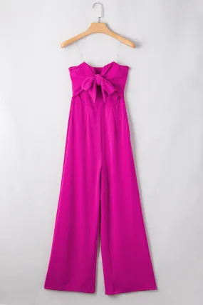 Bright Pink Bowknot Strapless Wide Leg Jumpsuit