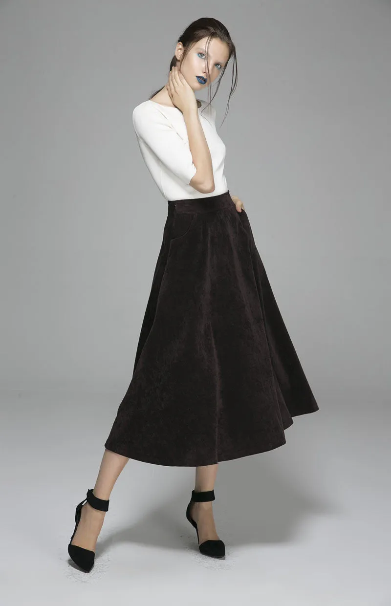 Brown corduroy skirt maxi skirt women long skirt (1378)