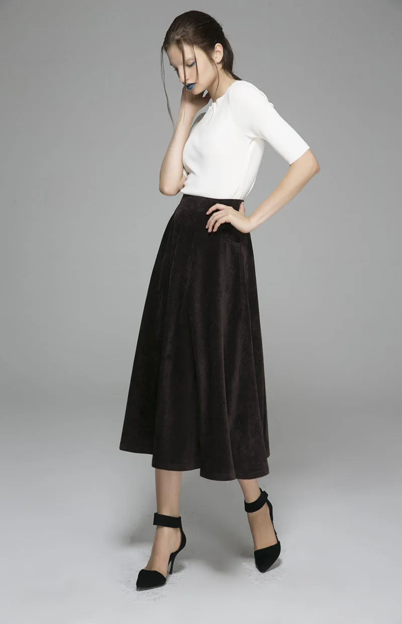 Brown corduroy skirt maxi skirt women long skirt (1378)