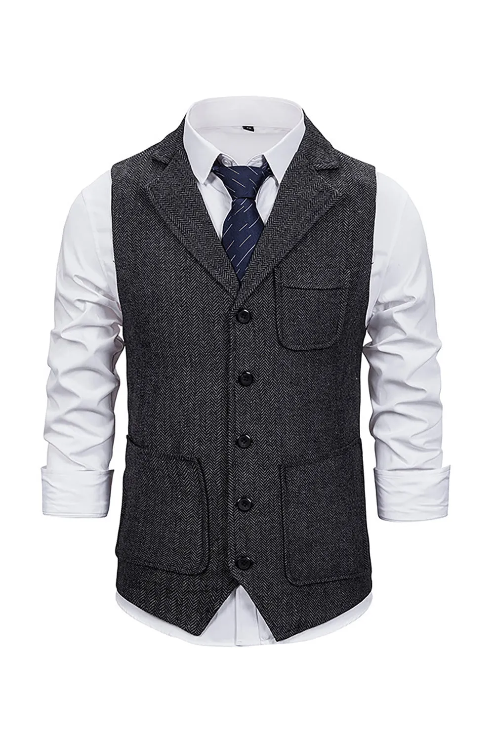 Brown Notch Lapel Men's Suit Vest 4-Piece Set