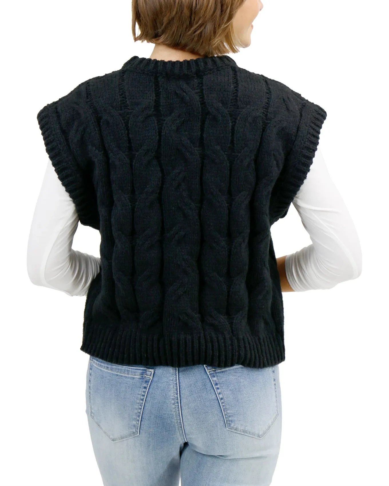 Cable Knit Black Sweater Vest