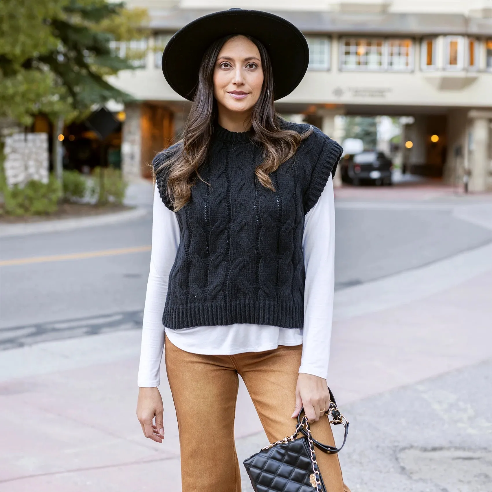 Cable Knit Black Sweater Vest