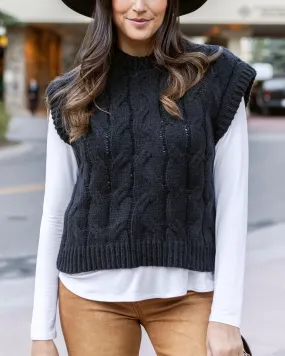 Cable Knit Black Sweater Vest