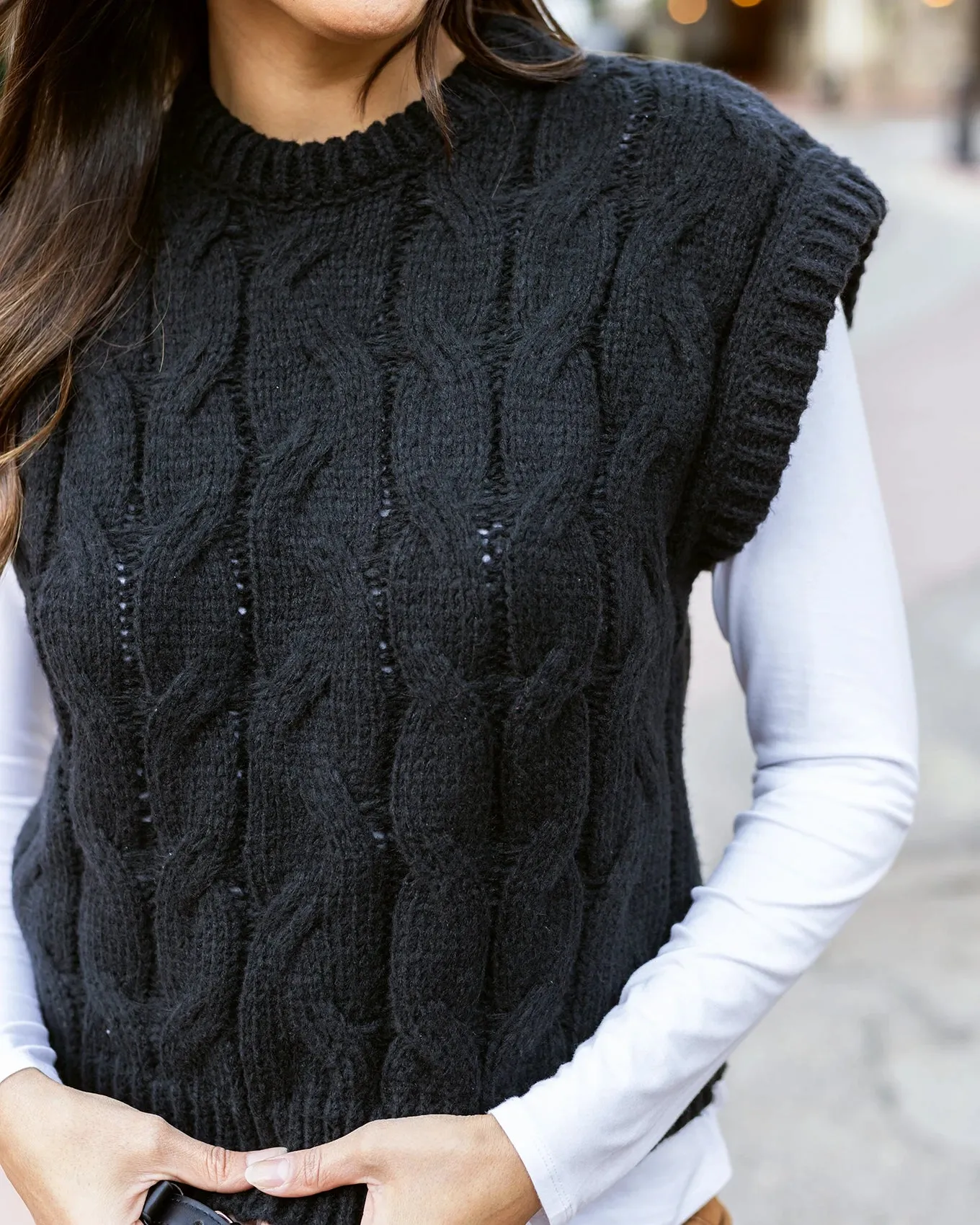 Cable Knit Black Sweater Vest