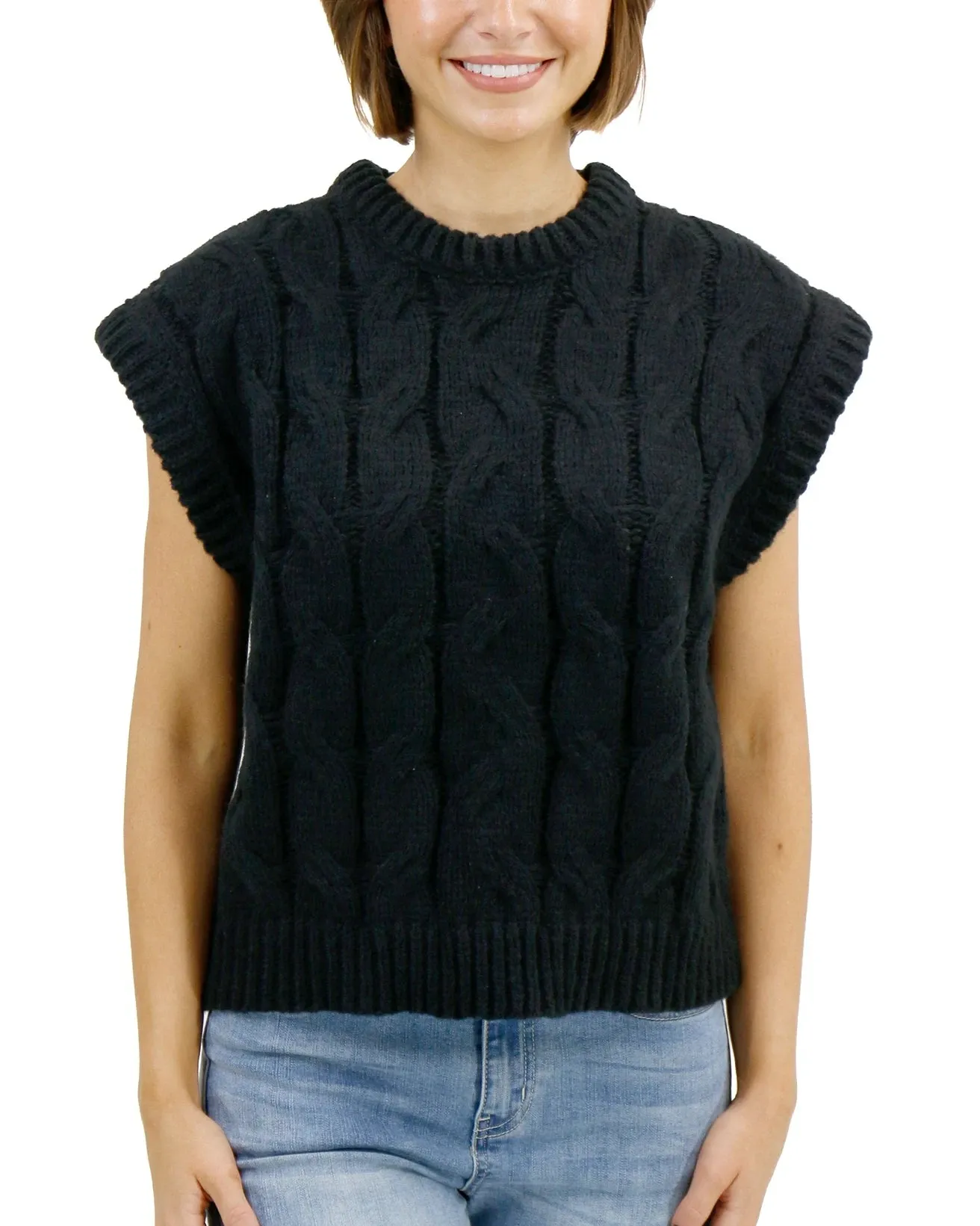 Cable Knit Black Sweater Vest