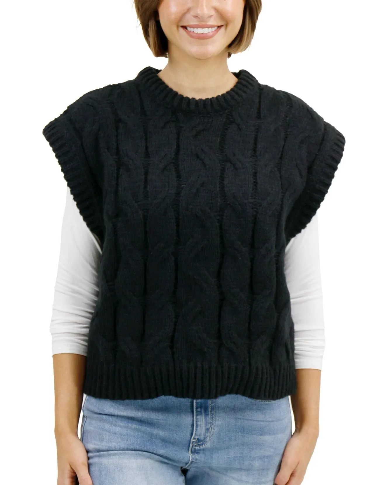 Cable Knit Black Sweater Vest