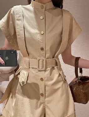 Cargo Rompers Women All-match Streetwear Crimping Overalls Sashes Loose Safari Style Empire Playsuits Female Hot Sale Military