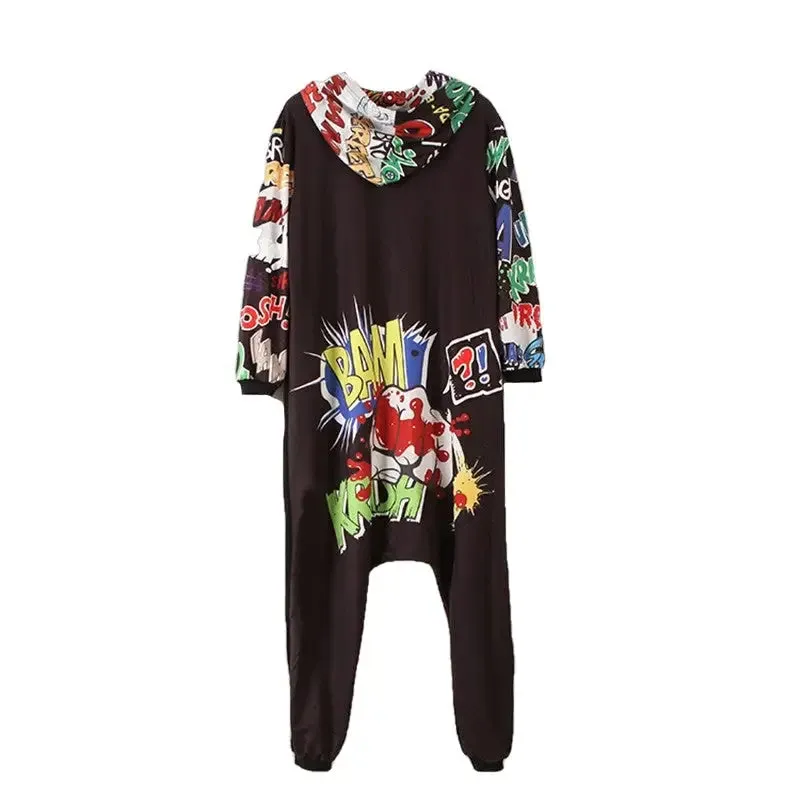 Cartoon One-piece Hooded Loose Jumpsuit