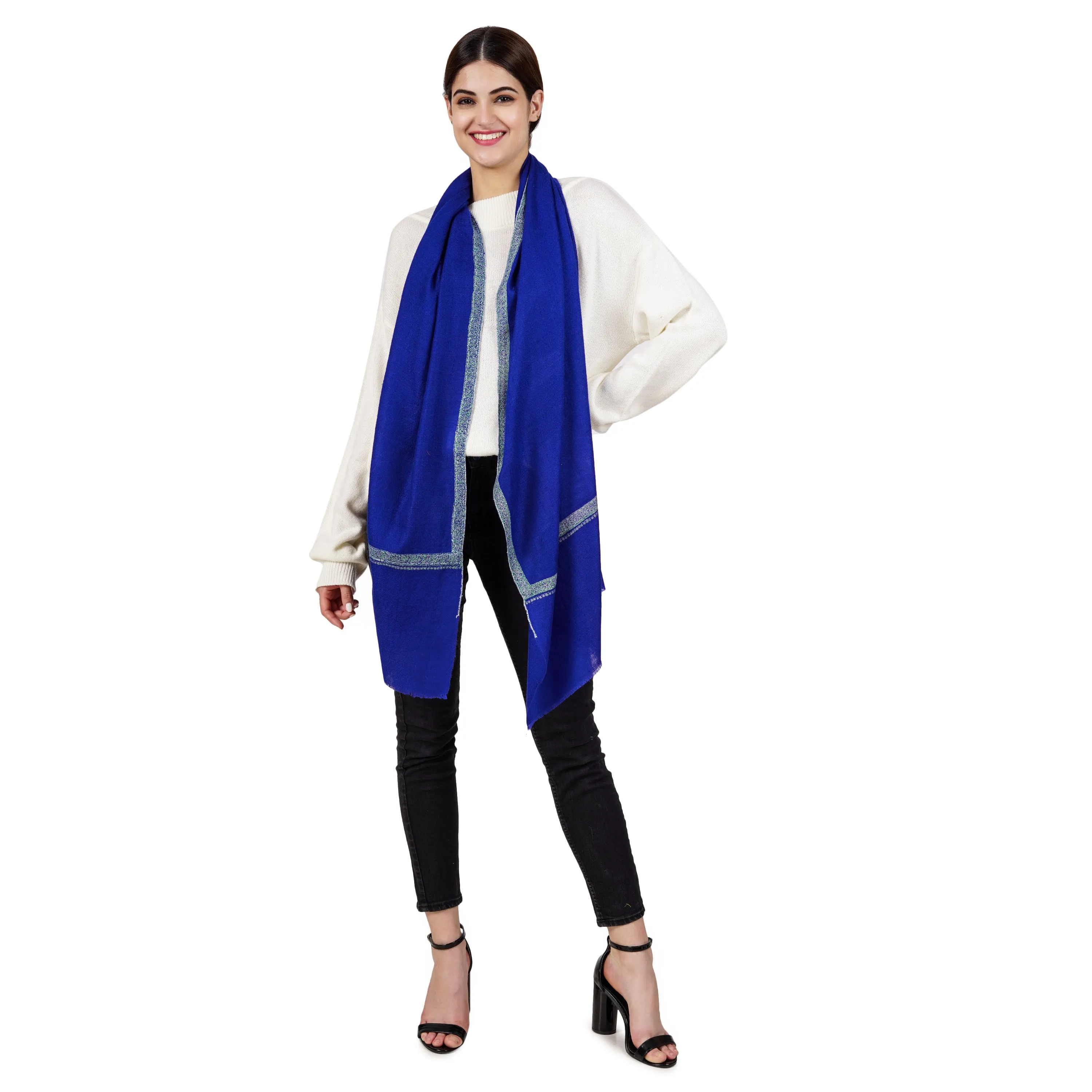 Cashmere Pashmina Embroidered Scarf (Royal Blue)